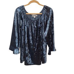 Valerie Stevens Velvet/Velour Top Blouse Size 2X Green Bell Sleeve Peasant‎ Knit